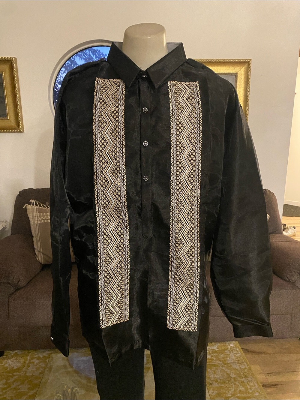 Men's Black Embroidered Formal Barong Tagalog 4XL